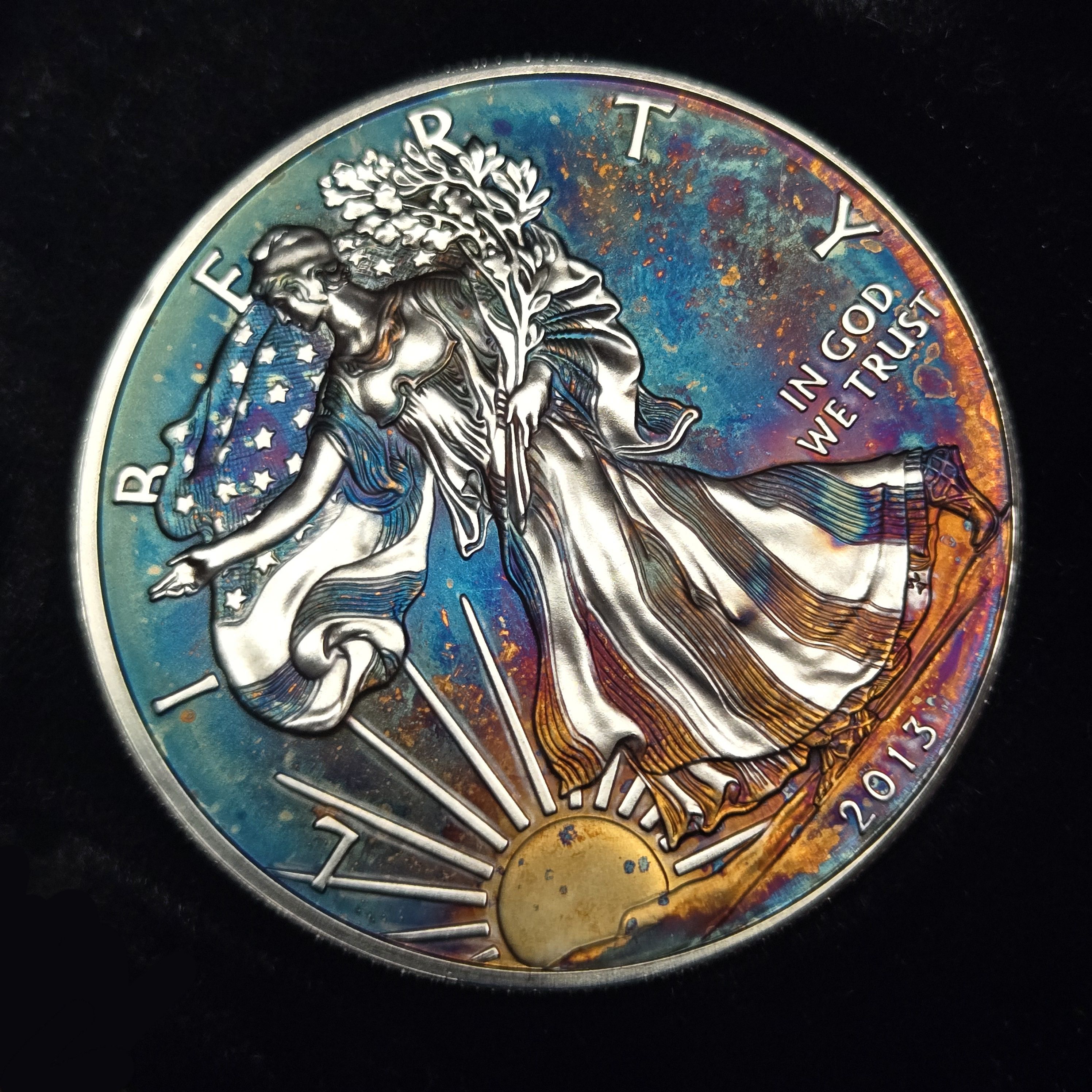 2013 Artistic Rainbow Toned Silver American Eagle 1 troy ounce