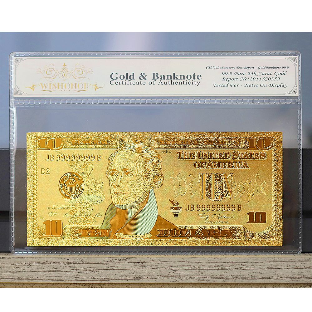 100mg 24K Gold 2009 $10 Ten Dollar Bill Federal Reserve Banknote 
