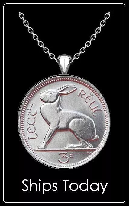 IRELAND 3 PENCE Necklace - 18mm Copper-Nickel Coin - Hare Rabbit - 24 ...