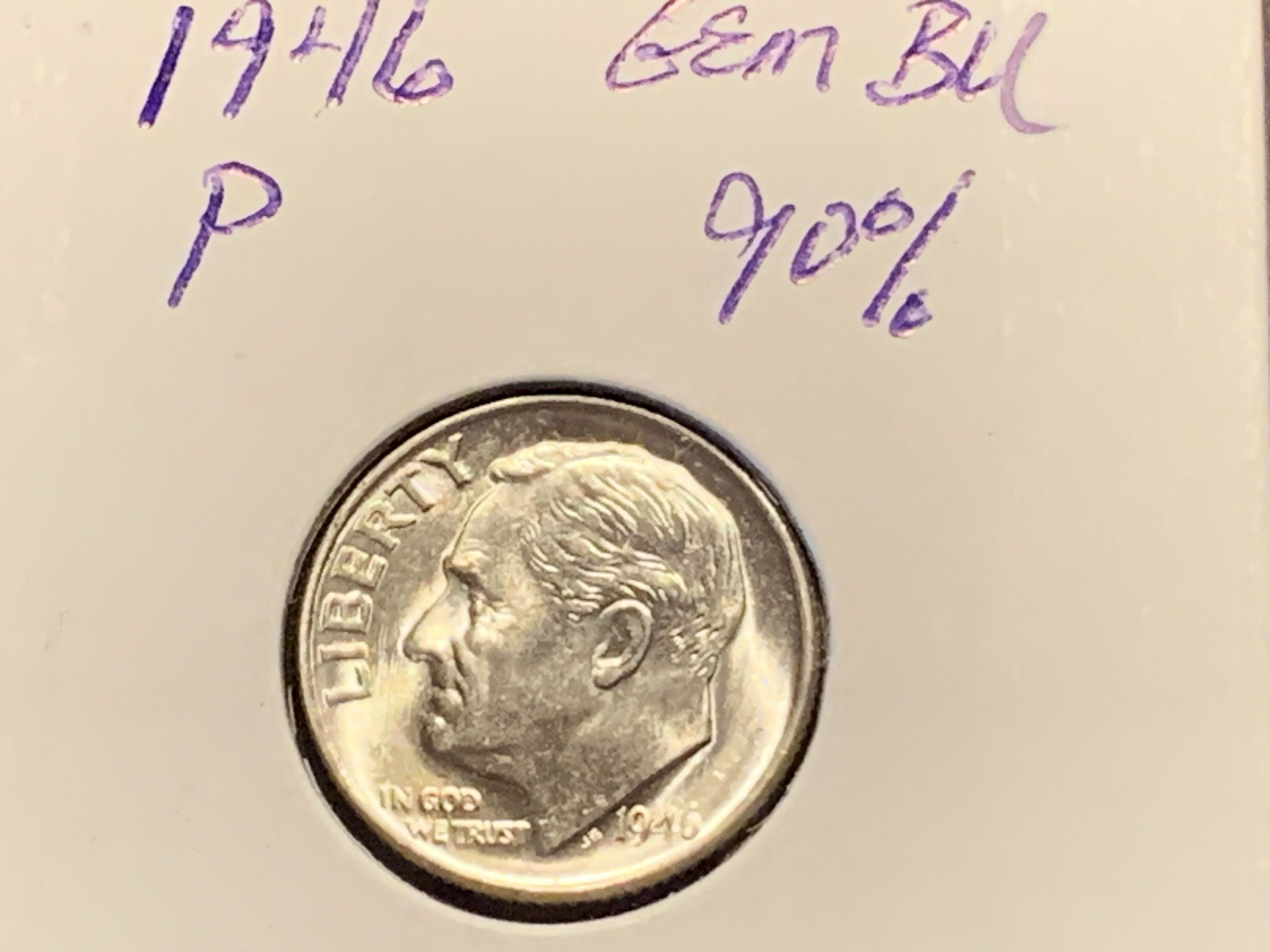1946 P ROOSEVELT DIME IN BRILLIANT UNCIRCULATED CONDITION --- 90% ...