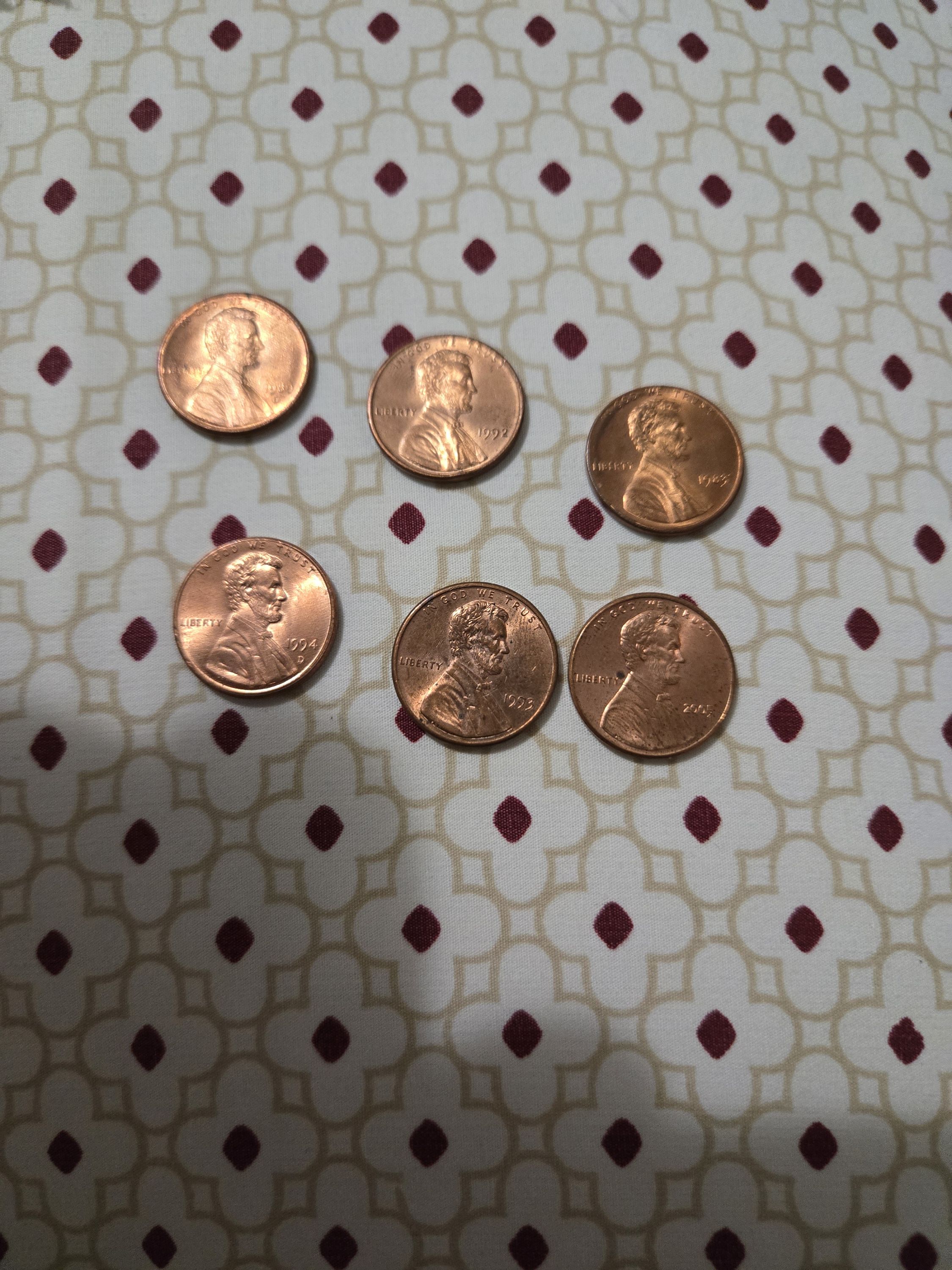 Bu Incon Lot of 6 BU Lincoln Memorial Cents - Online Coin Auction - Item #857972