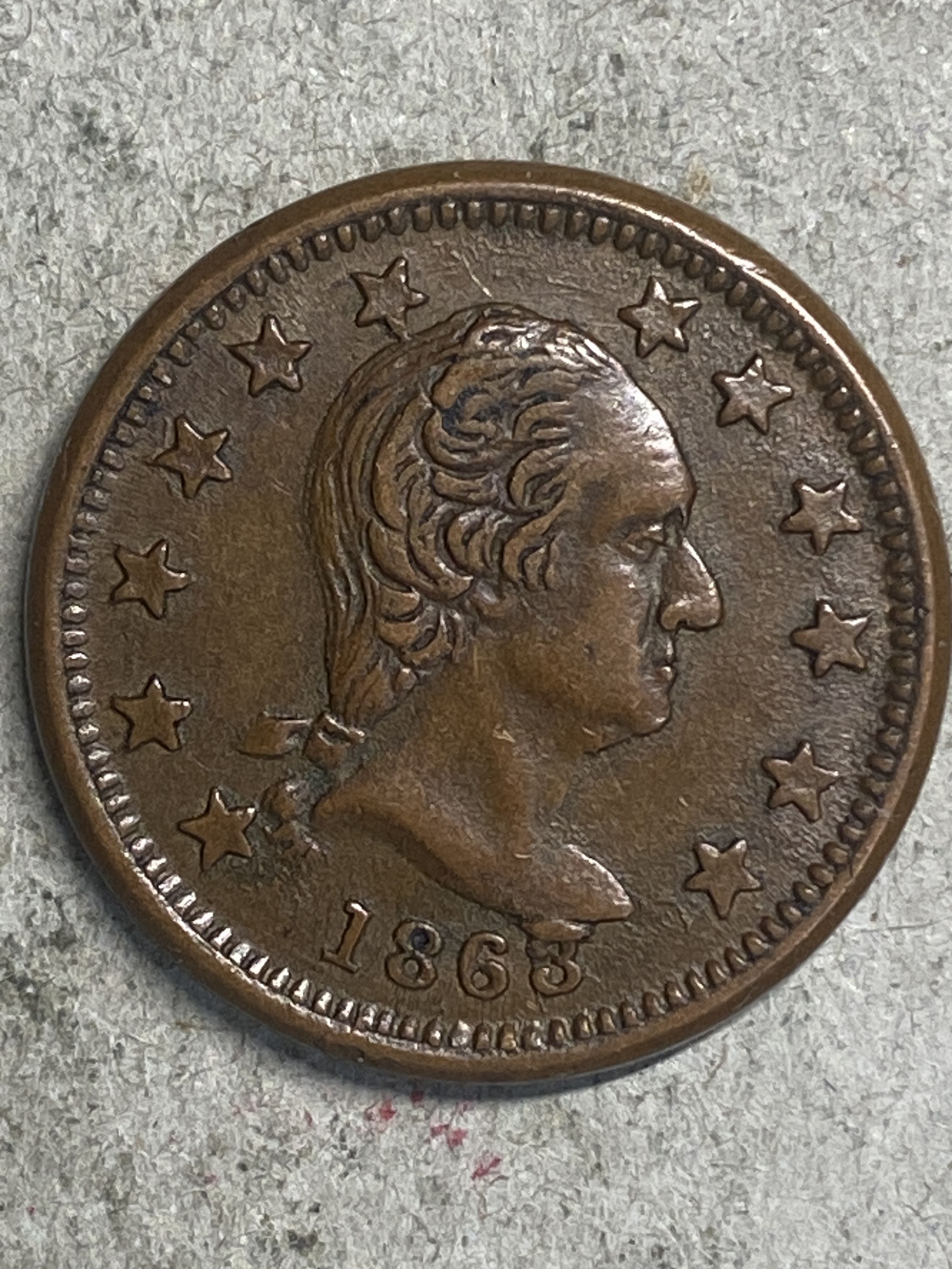 1863 Civil War Token Washington Right/New York AU (#1) - For Sale, Buy