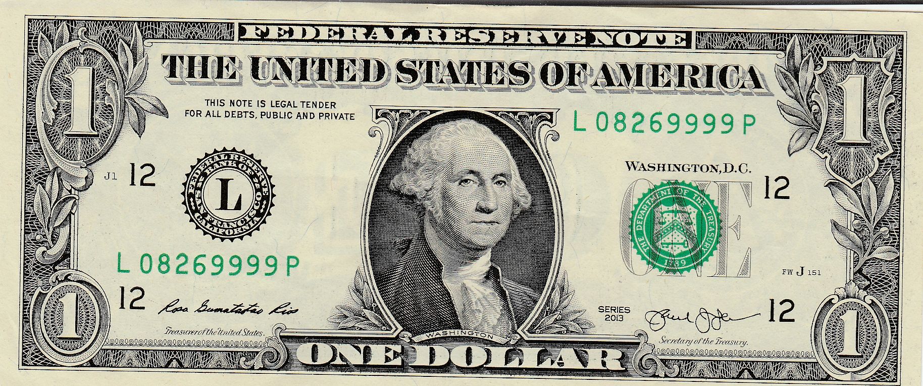 Fcn Note 2013 $1 FEDERAL RESERVE NOTE 4 9'S 0826 9999 - For Sale, Buy Now Online ...