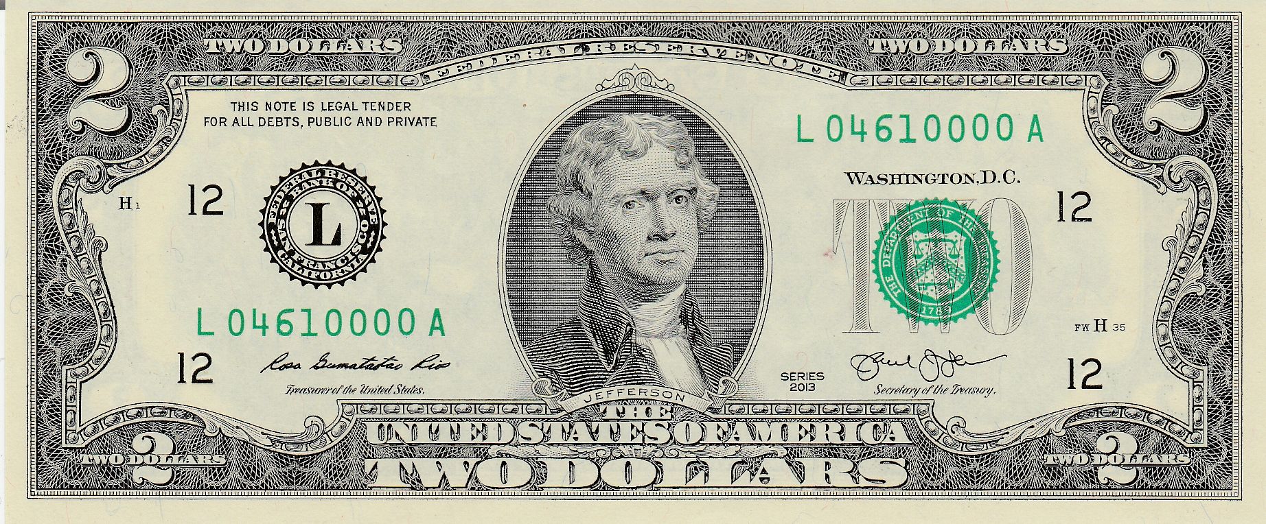 2013 $2 FEDERAL RESERVE NOTE' " 4 0'S " 0 461 0000 - For Sale, Buy Now ...