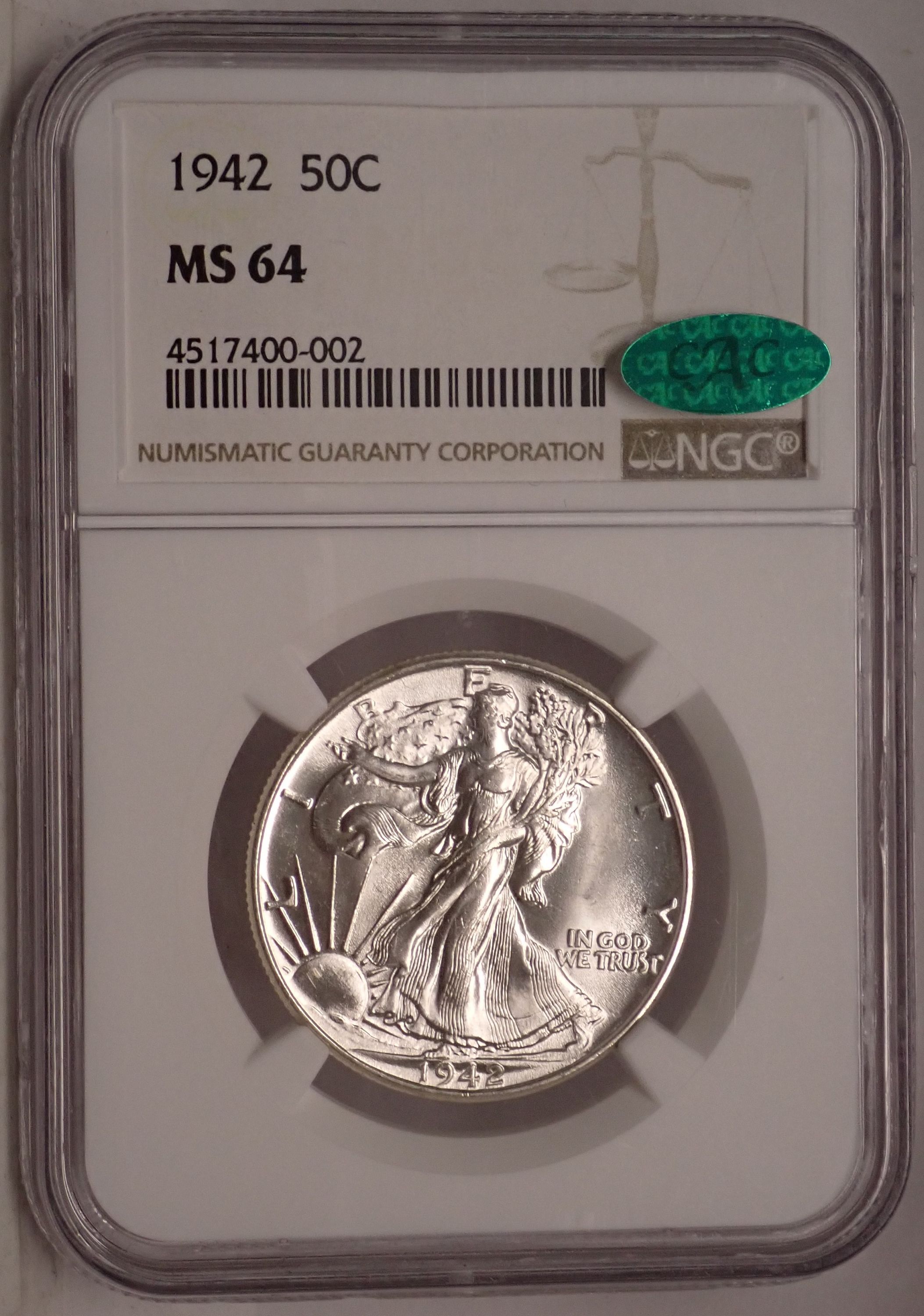 1942 Walking Liberty NGC MS64 CAC - For Sale, Buy Now Online - Item #917488