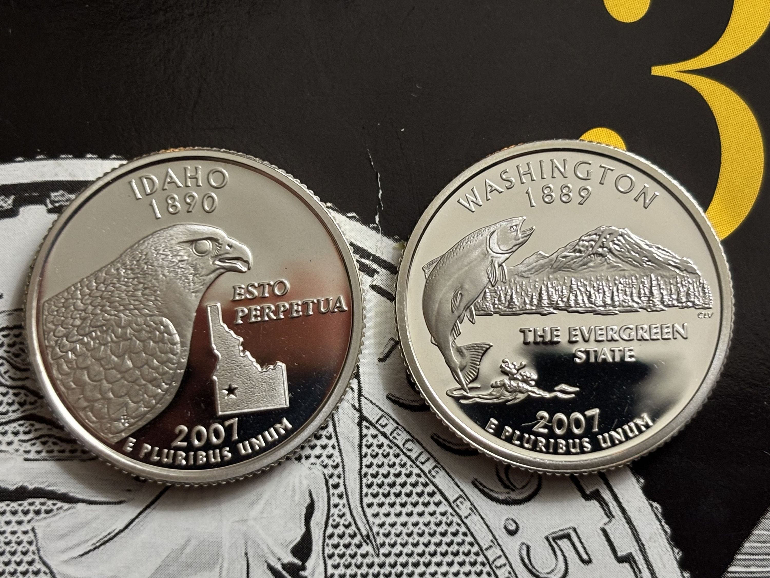 記念コイン２枚セット 2007-S Idaho & Washington Silver Proof State Quarters 25C