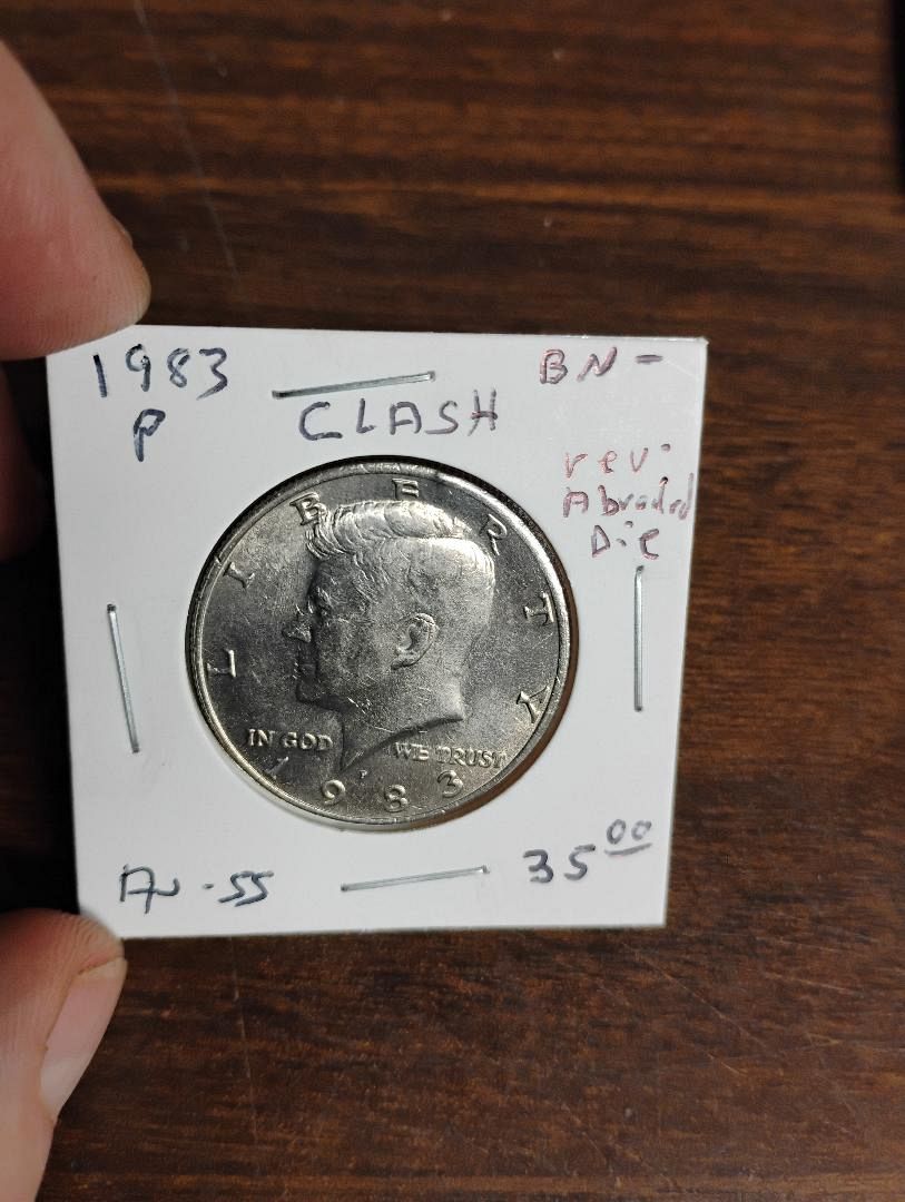 1983-P KENNEDY HALF DOLLAR AU-55 DIE CLASH & ABRADED (RUSTY) DIES