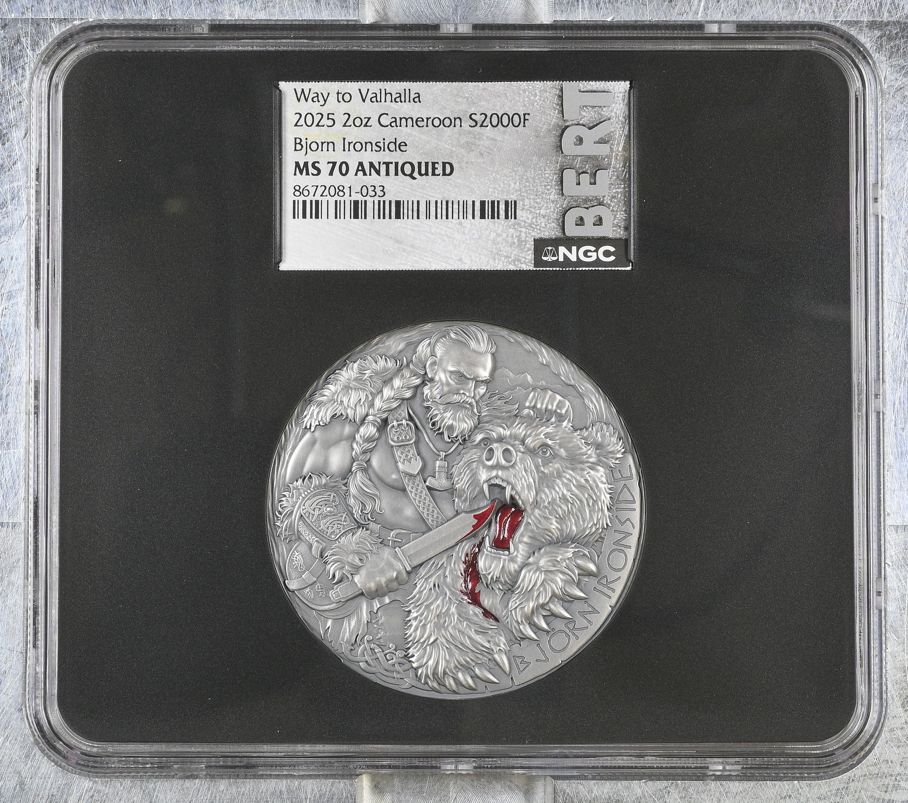 2025 2oz Silver Cameroon Bjorn Ironside S2000F NGC MS70 BERT Way