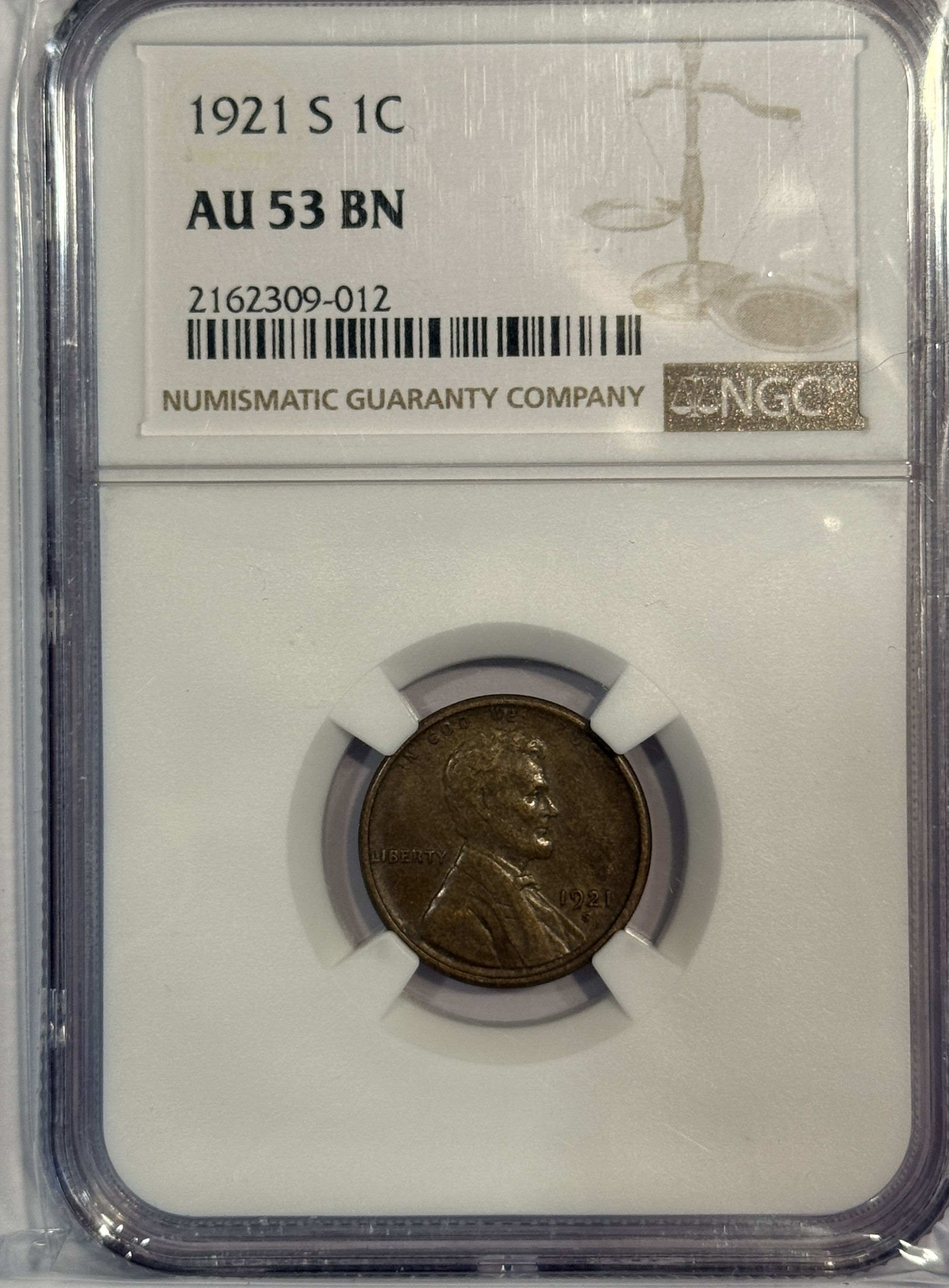 1921-S Lincoln Cent AU53BN NGC (12596) - For Sale, Buy Now Online ...