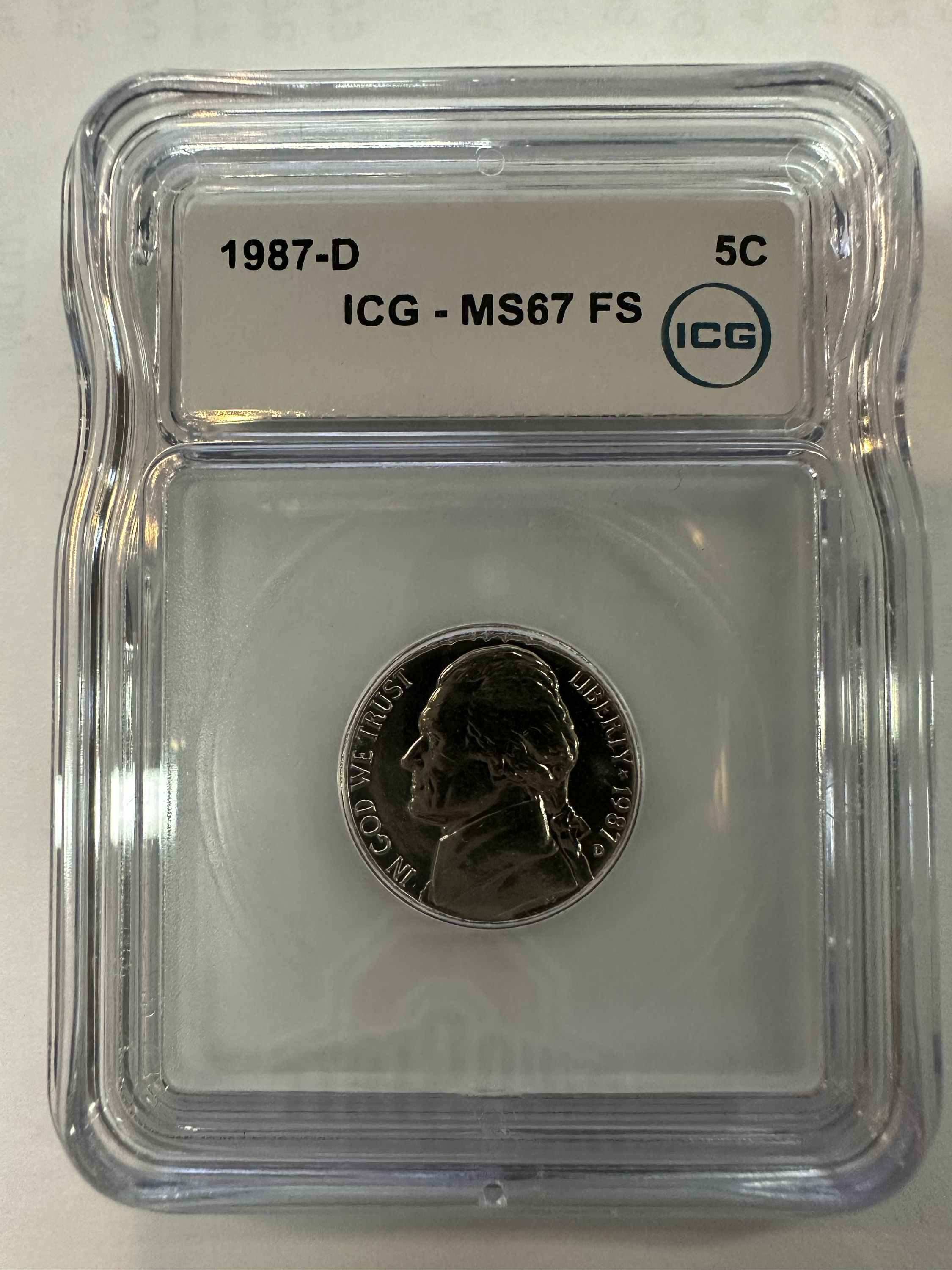 素敵なカントリー　アメリカ　ニッキーワタナベ　シルクスクリーン　大 1987 D Jefferson Nickel MS67 FS **Greysheet $2150** - For Sale