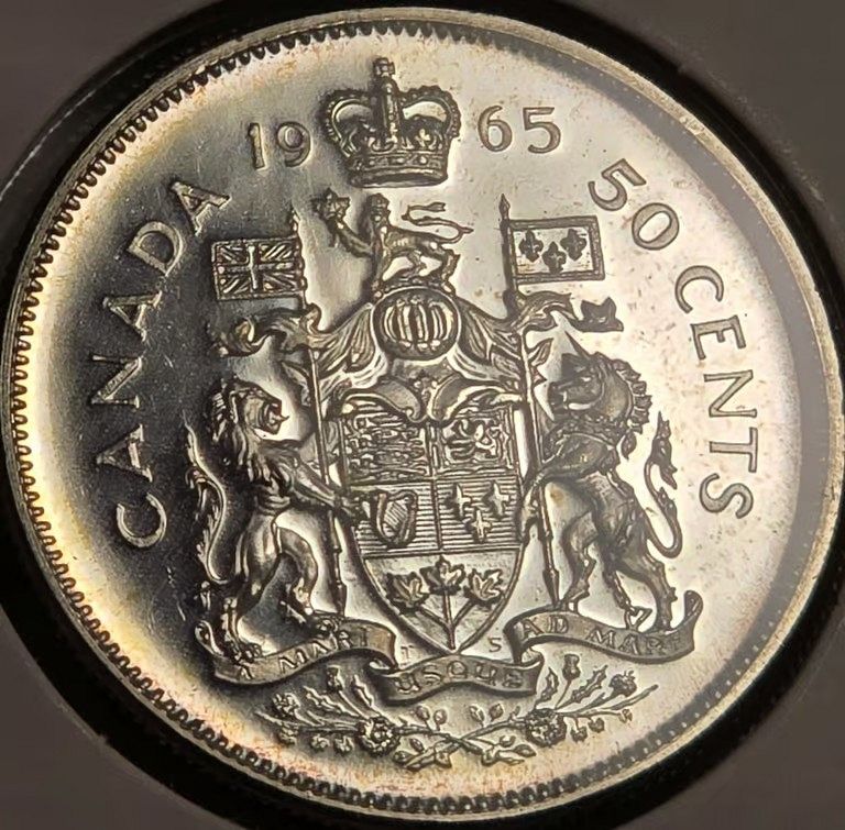 1965 Canada 50 Cents 80% Silver Proof Like World Coin - For Sale