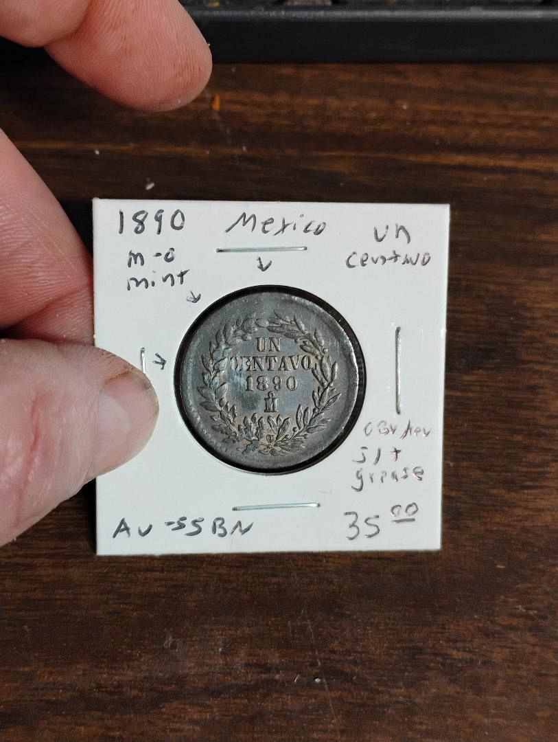 1890 mexico mo mint struck through grease on obv. & rev. 1-centavo