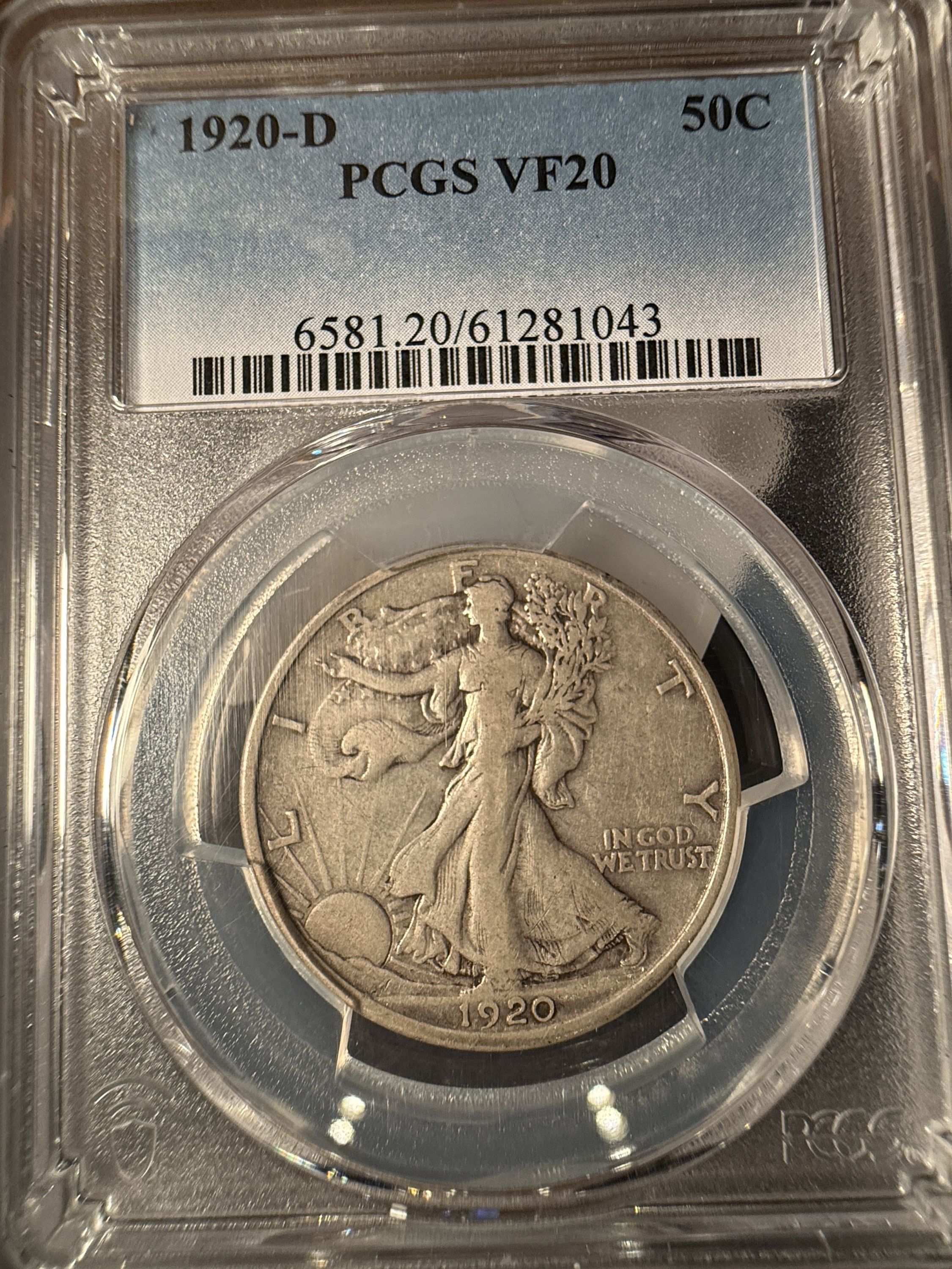 1920-D Walking Liberty Half Dollar, VF20. PCGS (14124) - For Sale