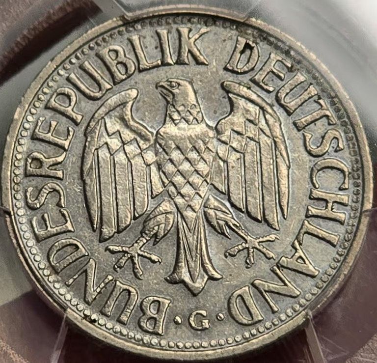 1955G Germany 1 Mark PCGS AU55; *KEY DATE COIN!* RARE! - For Sale