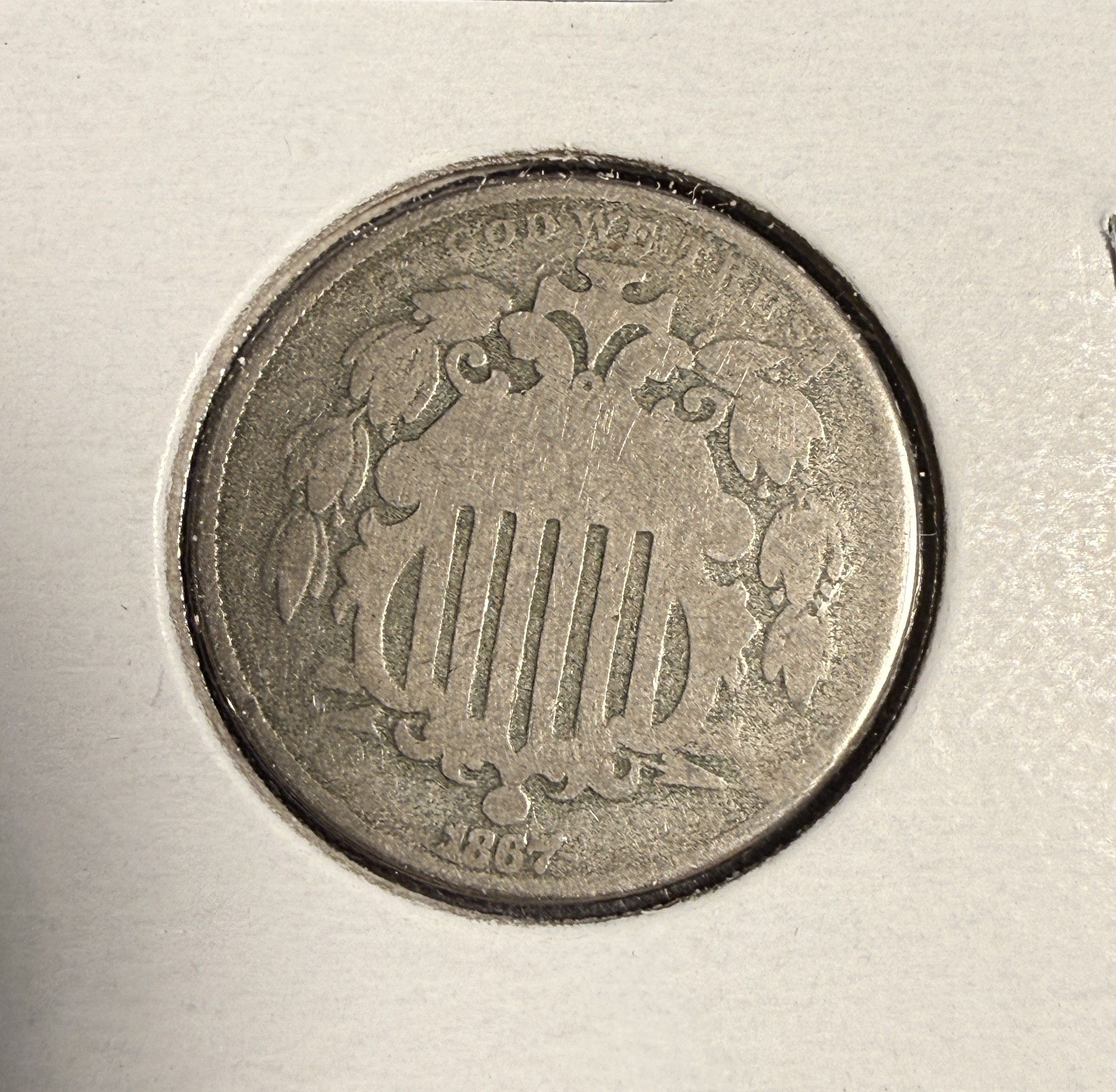 1867 No Rays, Shield Nickel, Good, (16193) - For Sale, Buy Now