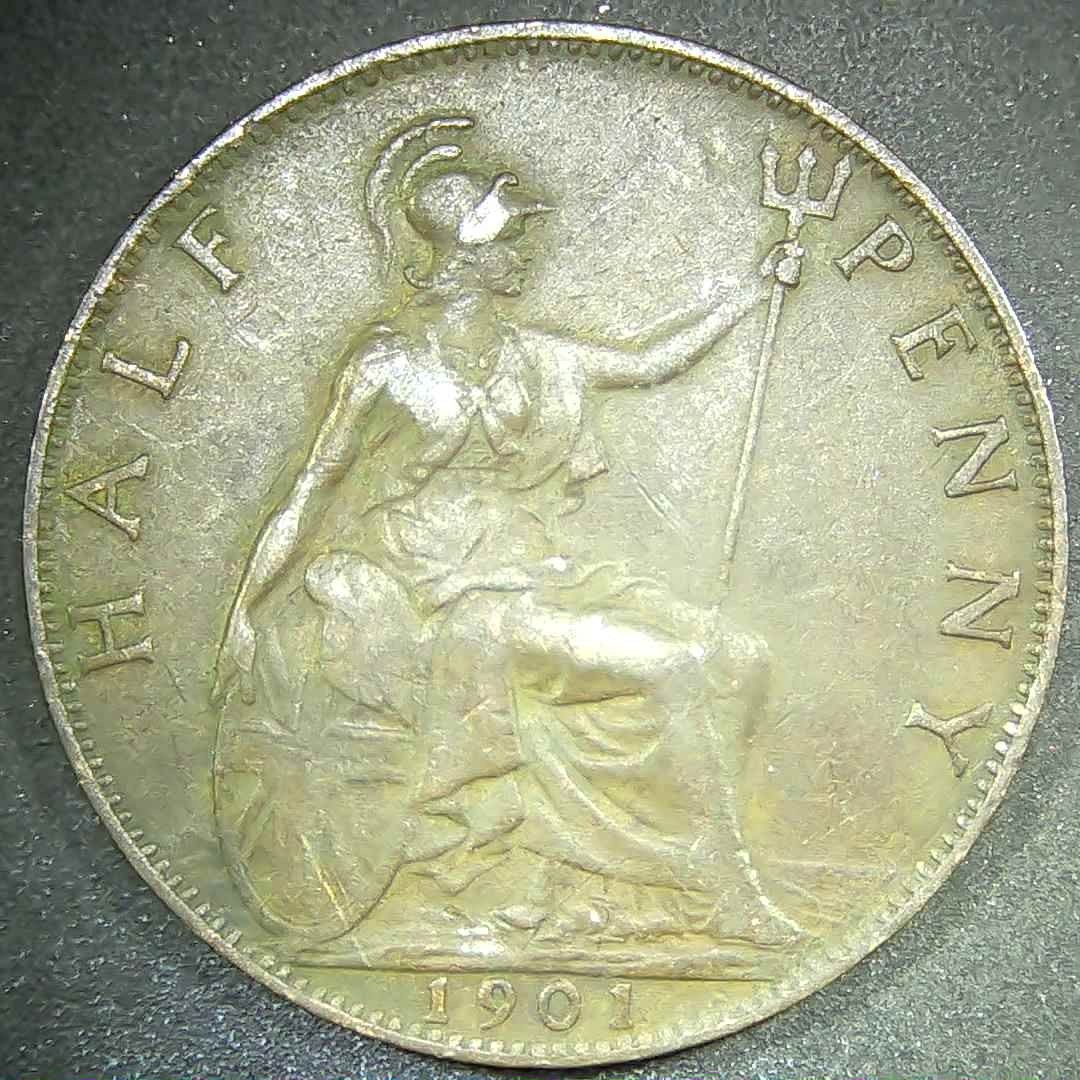 1901 Great Britain Half Penny Queen Victoria Old Head Bronze Coin