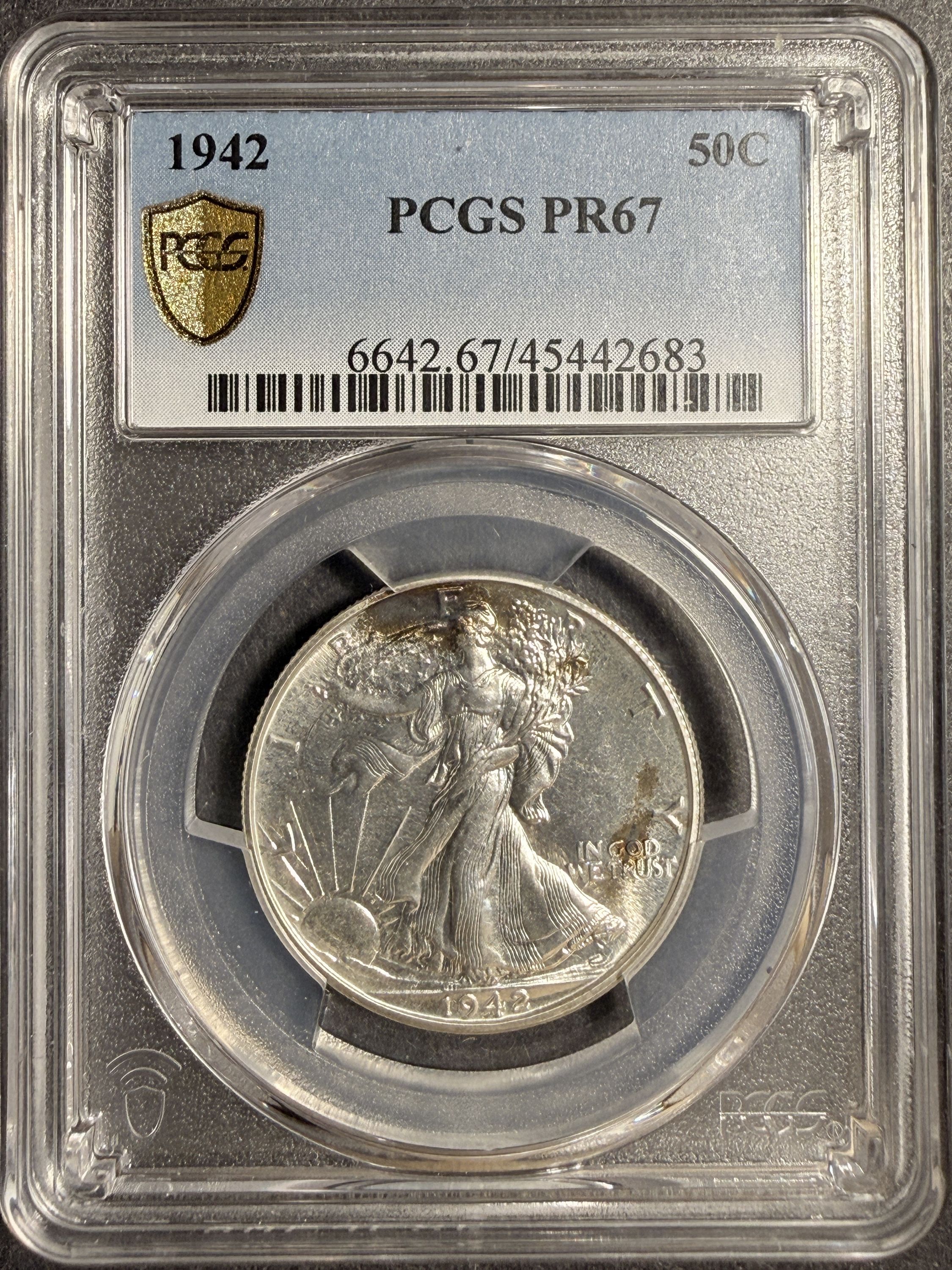 1942 Walking Liberty Half Dollar, Proof 67 PCGS (19962) - For Sale