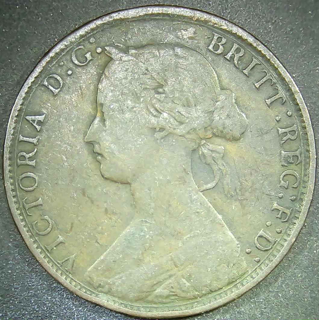 1867 Great Britain Half Penny Queen Victoria Bun Head Bronze Coin