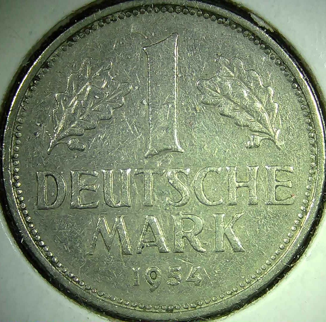 ドイツ　旧硬貨　Coin BRD 1 German Mark 1954 1954-J Germany 1 Deutsche Mark KM# 110 West German Hamburg Mint