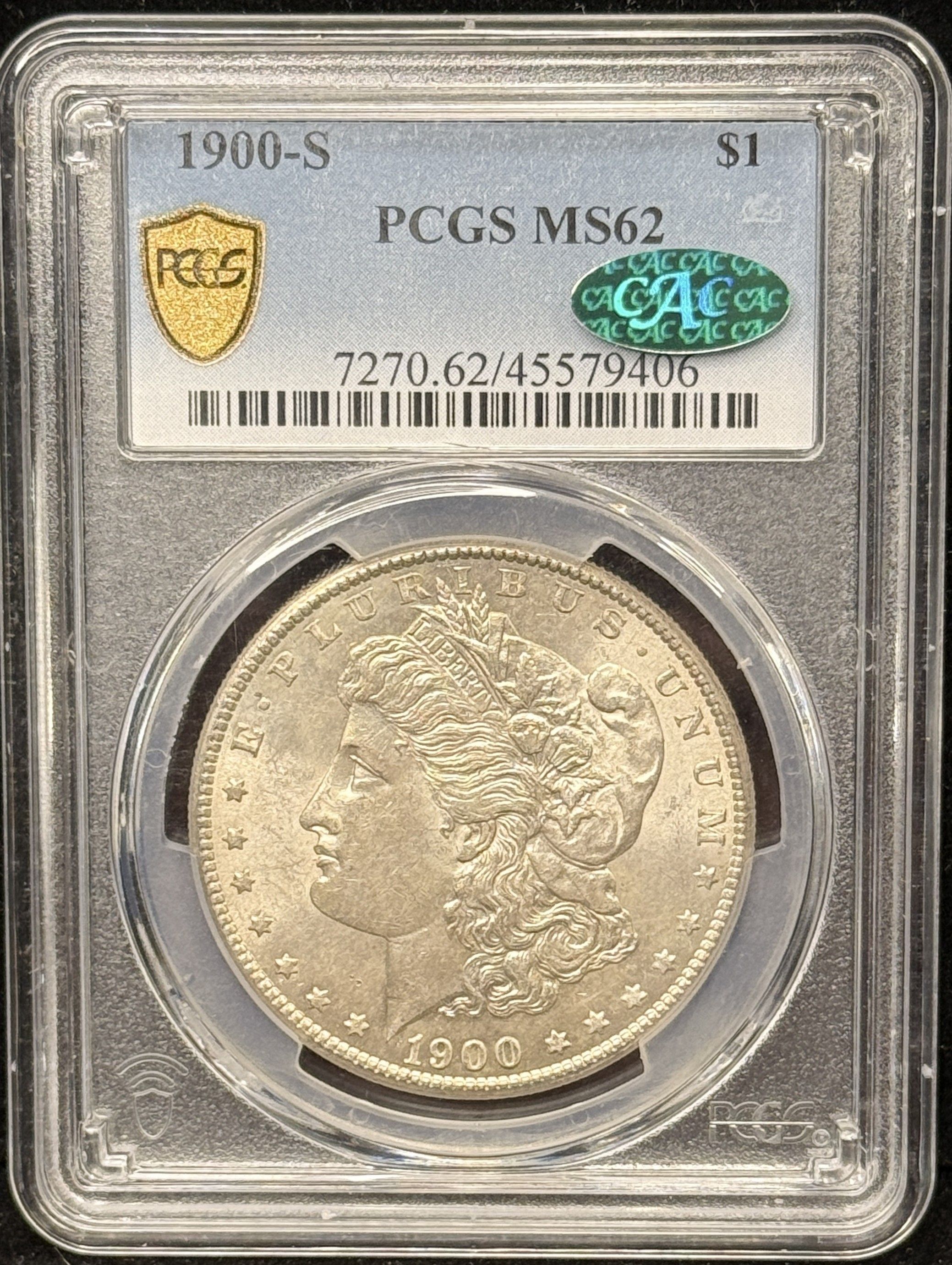 1900-S Morgan Silver Dollar, MS62 PCGS+CAC, (25830) – For Sale