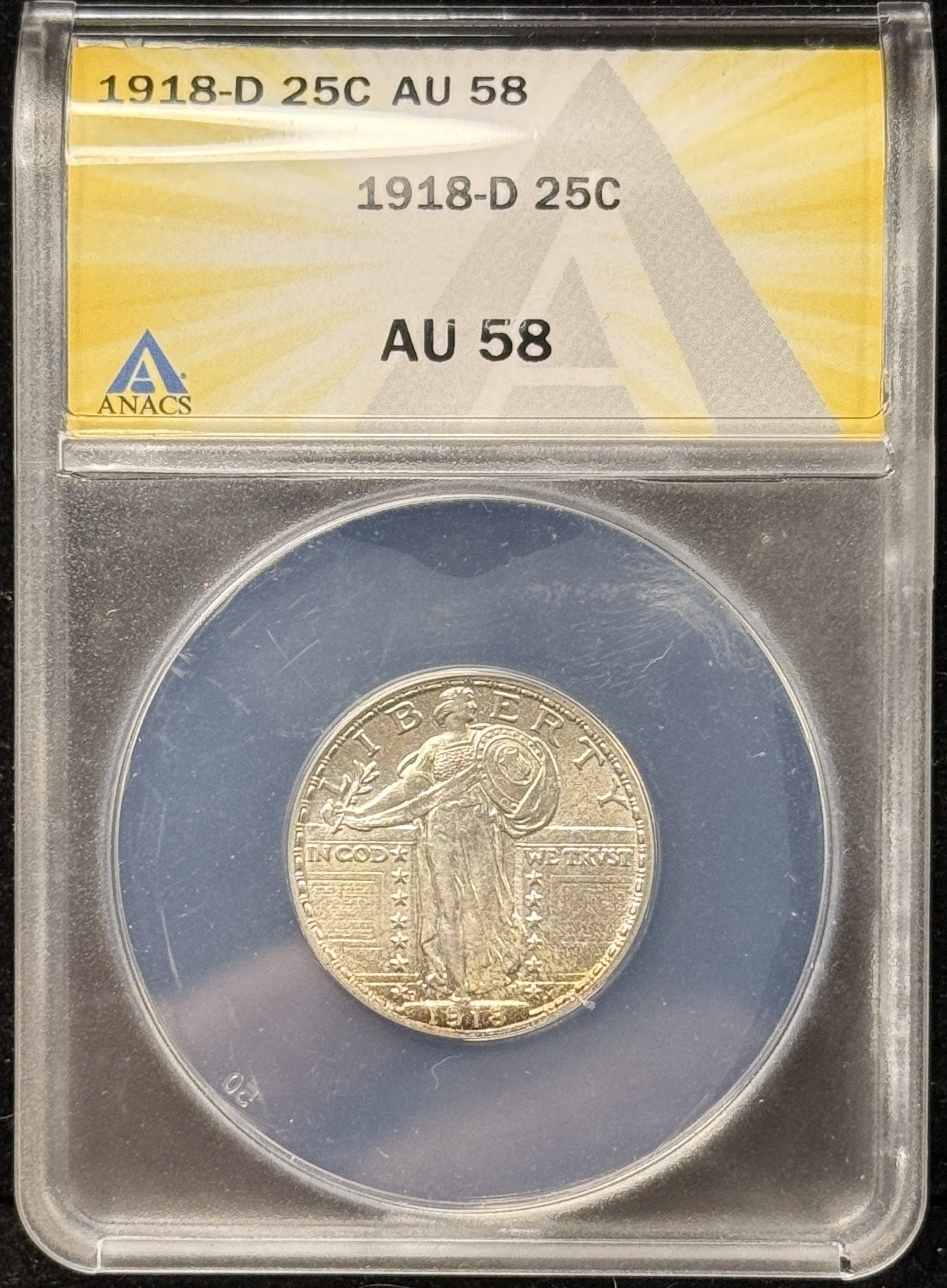 1918-D Standing Liberty Quarter. AU58 ANACS (25630) – For Sale