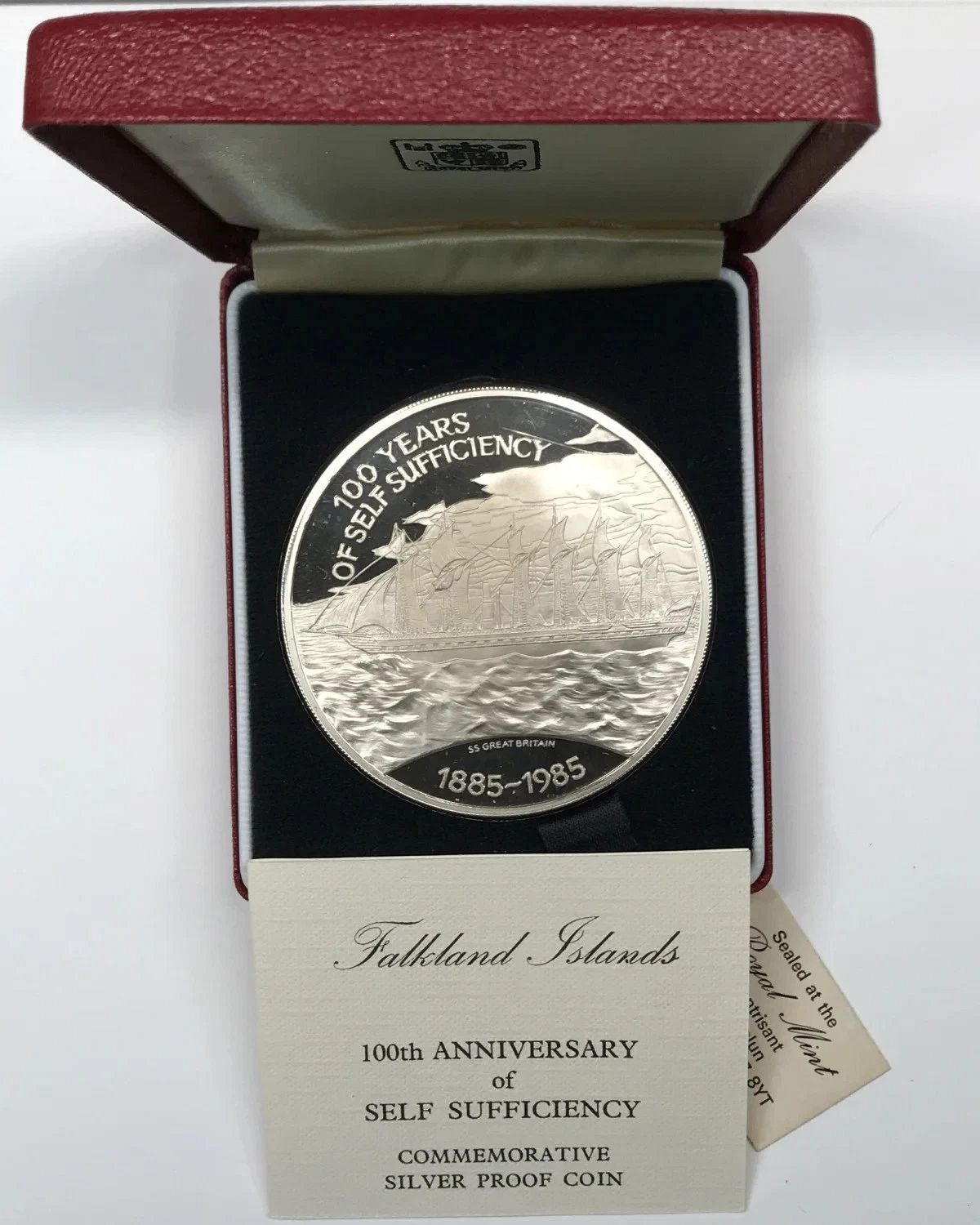 1985 Falkland Islands Silver Proof 25 Pounds Coin w case & COA