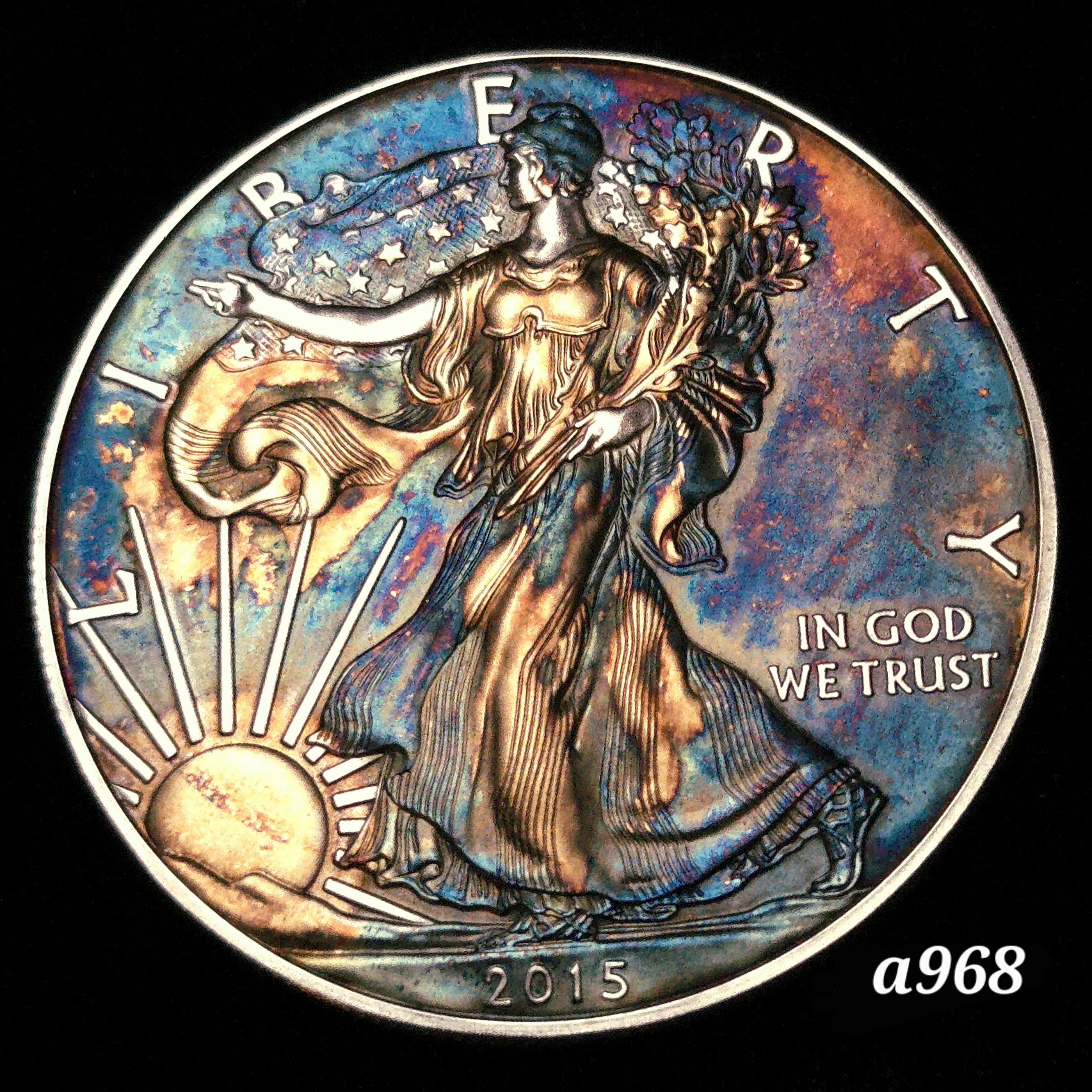 2015 Rainbow Toned Silver American Eagle 1 troy ounce silver #a968