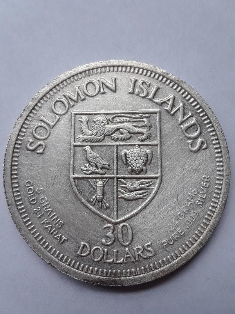 2025年最新Yahoo!オークション TM/ ソロモン諸島 30ドル 銀貨 1975年 独立記念公式