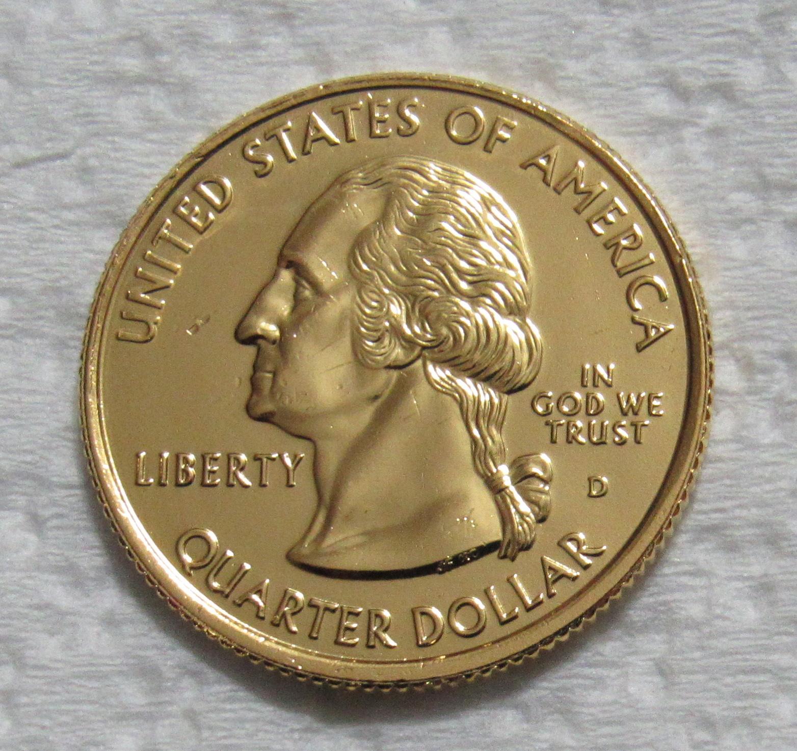 1999 D 25 Cents Pennsylvania State Quarter Gold Colorized For Sale 
