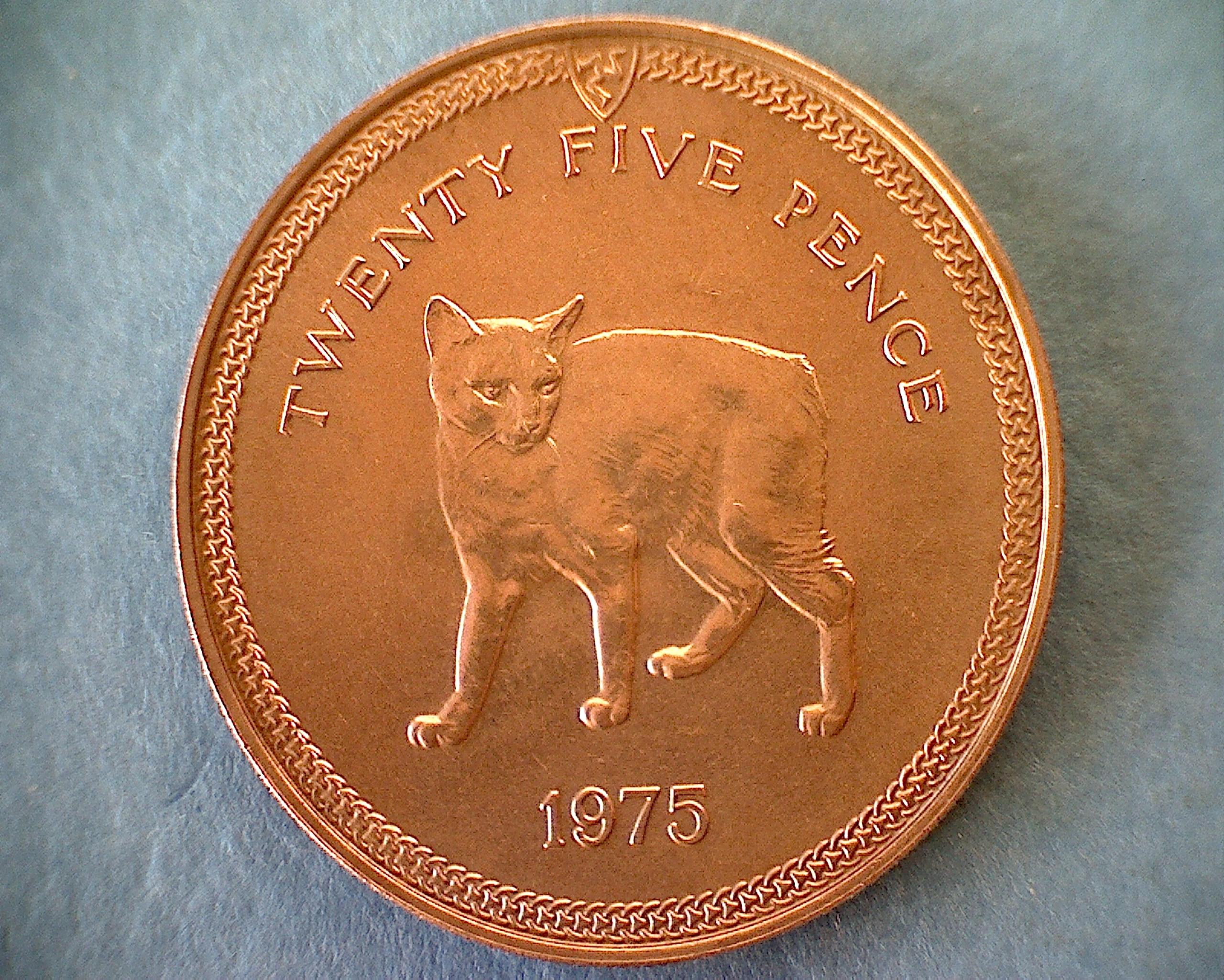 1975 ISLE OF MAN TWENTYFIVE PENCE "MANX CAT" For Sale, Buy Now