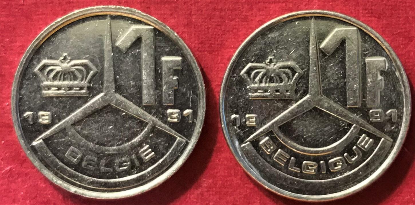 Belgium - 1991 - 1 Frank (Belgie) and 1 Franc (Belgique) [#2] - For