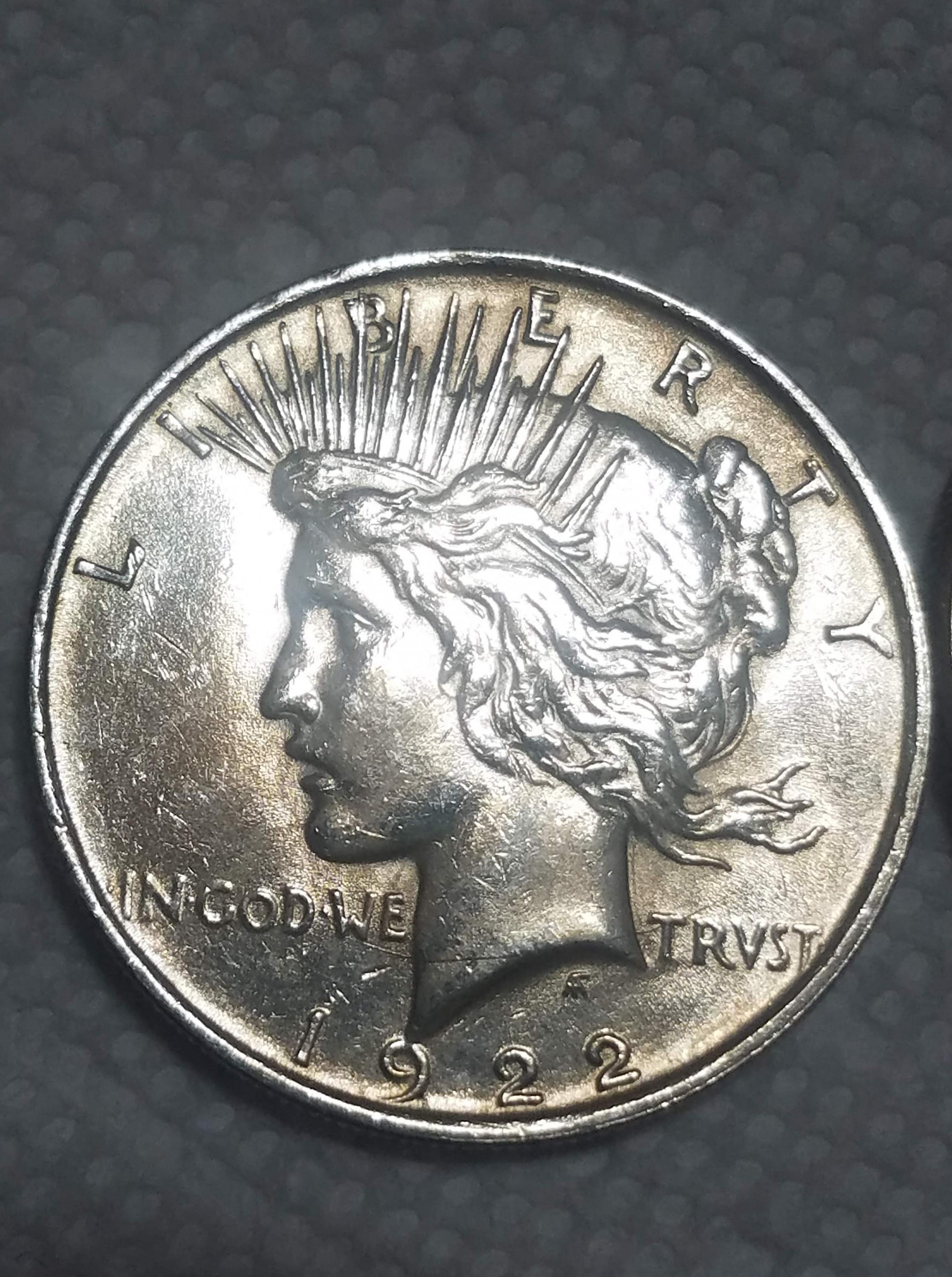 1922 P Peace Dollar No Mint Mark Beautiful Tinning For Sale Buy