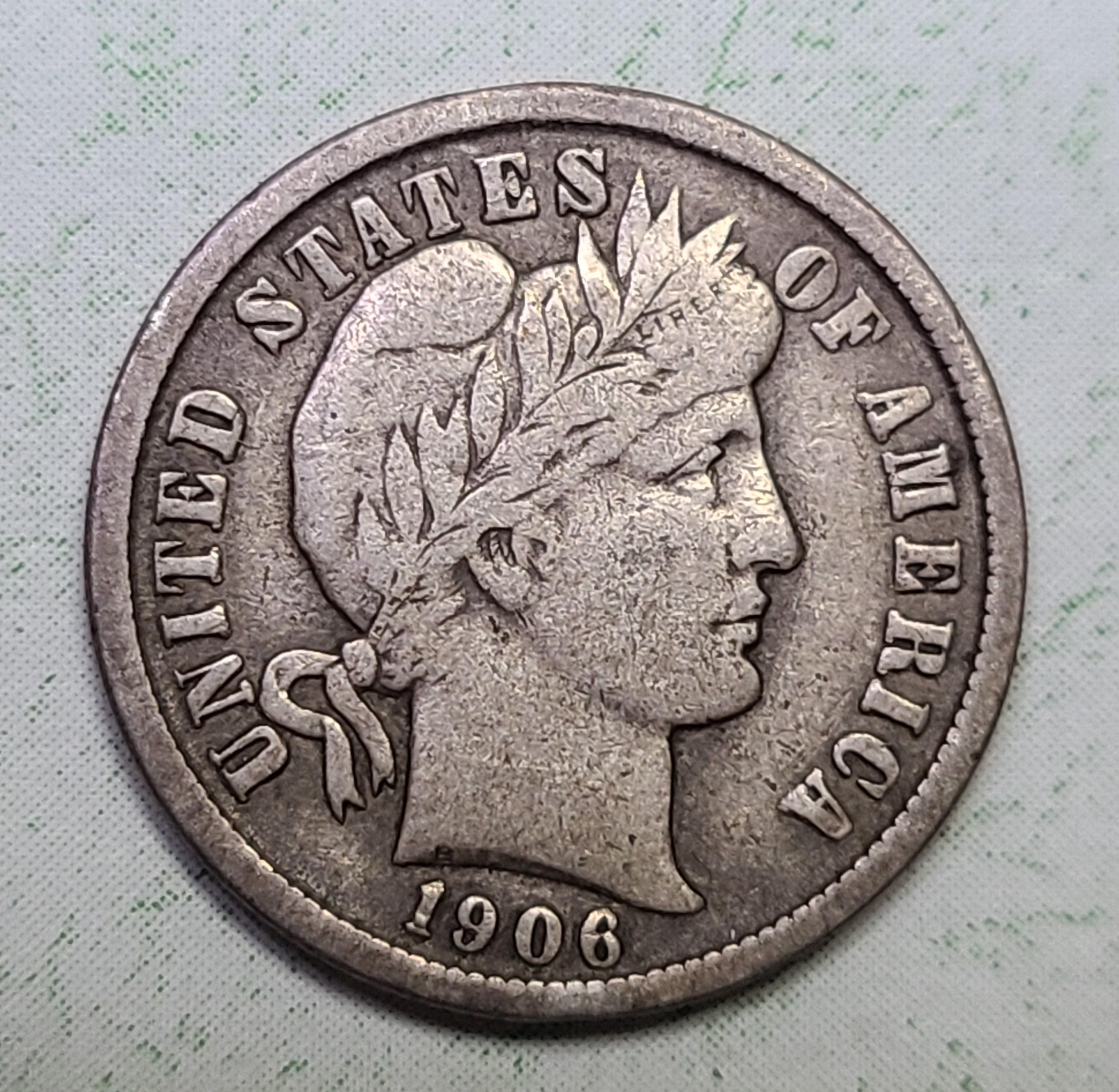 1906 Barber Dime Very Fine20 Nice Original Light Pearl Grey Silver