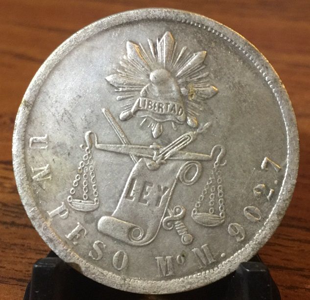 1872年 メキシコ1 ペソ 銀貨 天秤と法を意味するLEY. 希少 本物 1872年