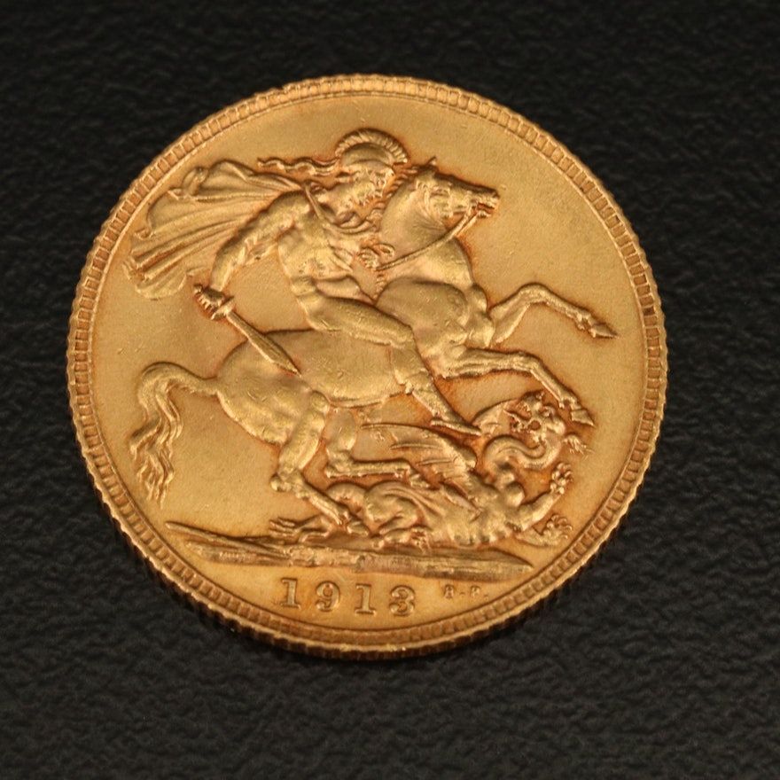 1913 V, Great Britain (1) Sovereign Gold Coin For Sale, Buy