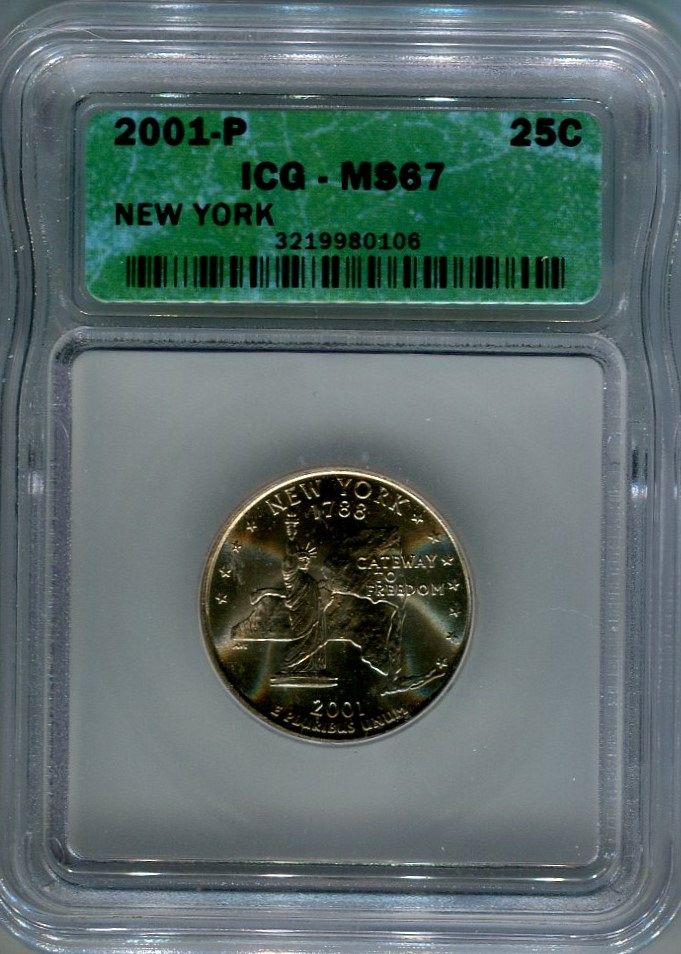 2001 P New York Quarter Value 2001 - P NEW YORK State Quarter ICG MS - 67 - For Sale, Buy Now Online