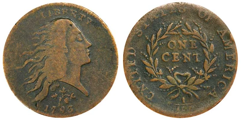 アンティークキリム　ダブルカーネーション 1800年代初頭　417×90㎝ 1793 Flowing Hair Large Cent Strawberry Leaf Wreath Reverse Coin