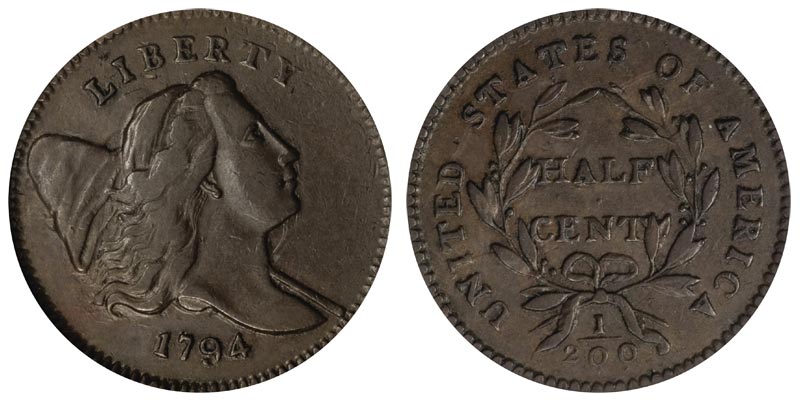 たまページ 1794 Liberty Cap Half Cent Normal Head Head Facing Right Coin