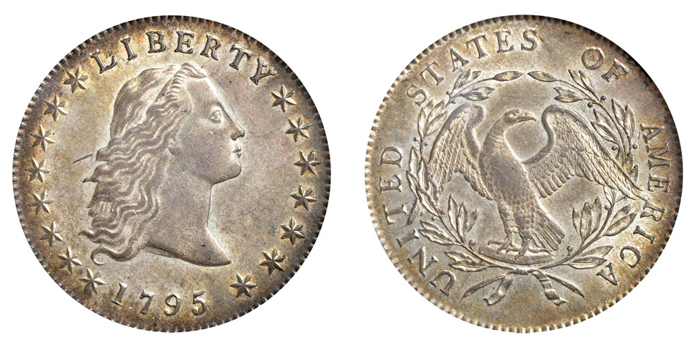 1795 Flowing Hair Silver Dollar 3 Leaves Coin Value Prices, Photos