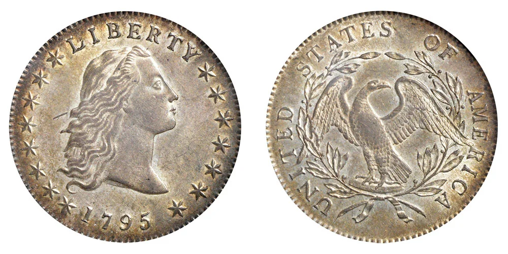 1795 Flowing Hair Silver Dollar 3 Leaves Coin Value Prices, Photos