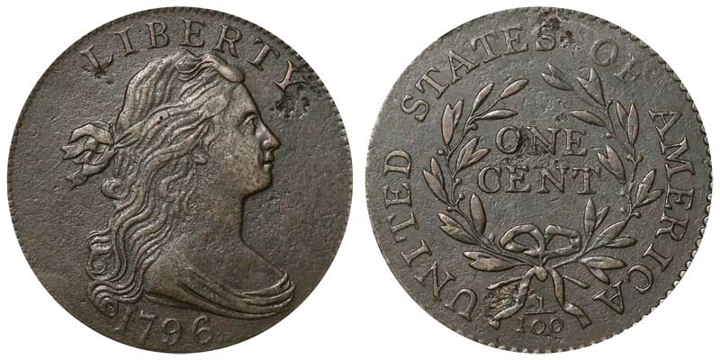 こりんページ 1796 Draped Bust Large Cent Reverse of 1794 Early Copper Penny