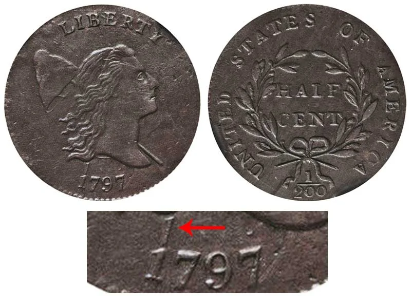 1797 Liberty Cap Half Cent 1 Above 1 - Plain Edge Head Facing