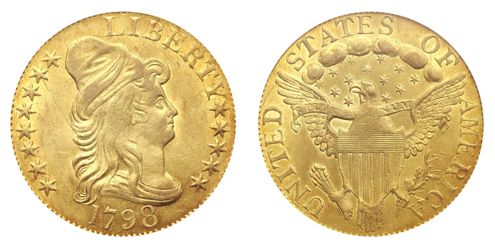 1798 Turban Head Gold $5 Half Eagle Large 8 - 13 Star Reverse