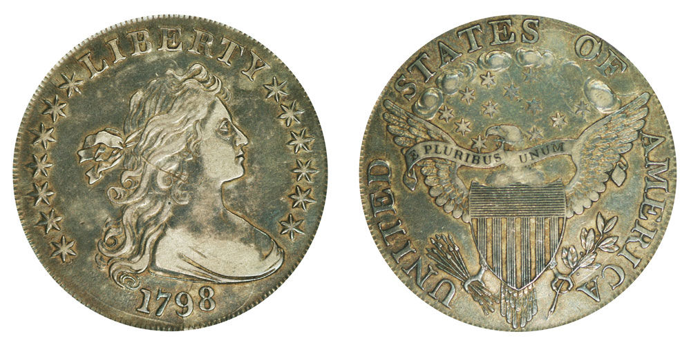 1798 Draped Bust Silver Dollar Pointed 9 - Close Date - High 8