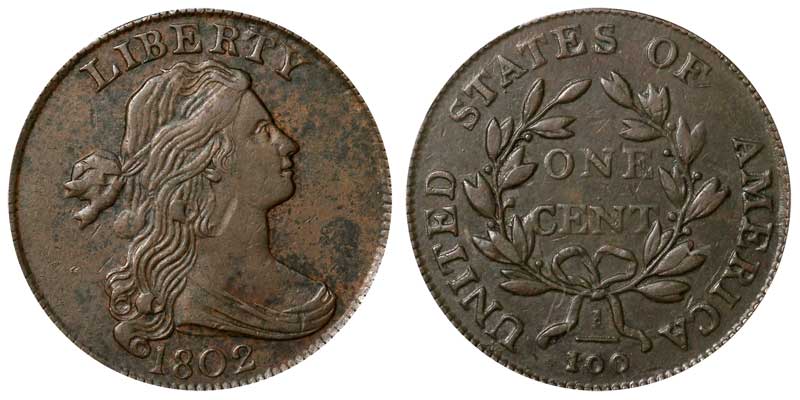 1802 Draped Bust Large Cent Stemless Wreath Early Copper Penny
