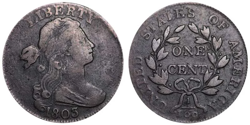 最終値下げ！Real Antique small chert 1803 Draped Bust Large Cent Stemless Wreath Early Copper Penny