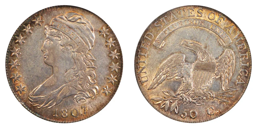世界最高鑑定　Toppop 極美　NGC-64BN　大正8（1919）　五厘銅貨 1807 Capped Bust Half Dollar Large Stars Lettered Edge Coin Value