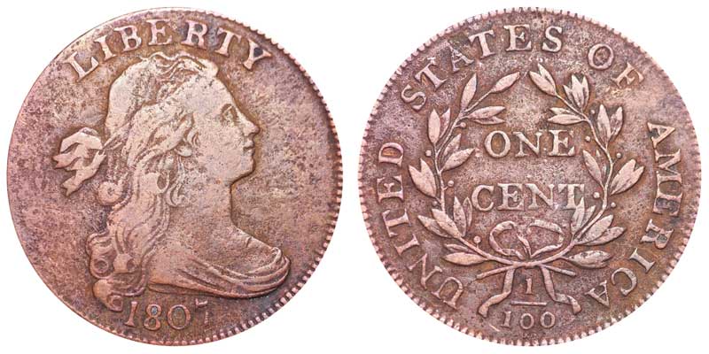 1807 Draped Bust Large Cent Small Fraction Early Copper Penny Coin