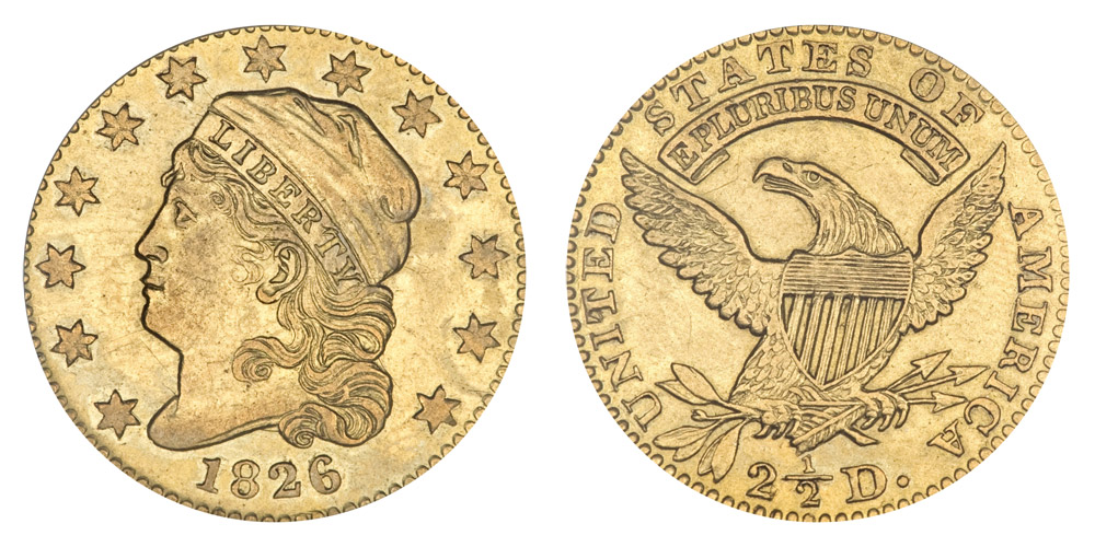 1826 Capped Bust Gold $2.50 Quarter Eagle 6 Over 6 Head Facing