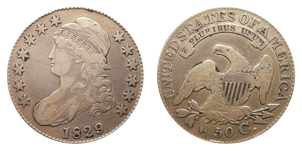 1829 Capped Bust Half Dollar Normal Date - Large Letters Lettered